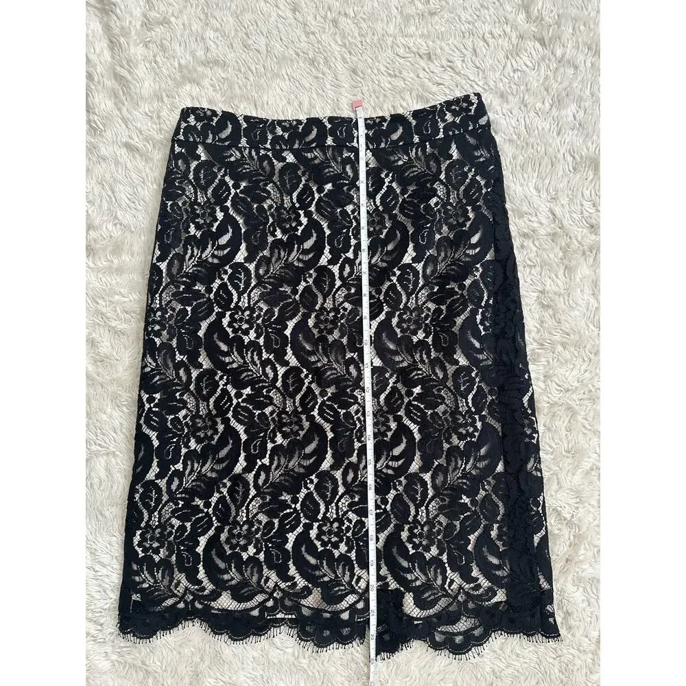 Sz 6 White House Black Market Lace Pencil Skirt Knee Length Scallop Edge Zip